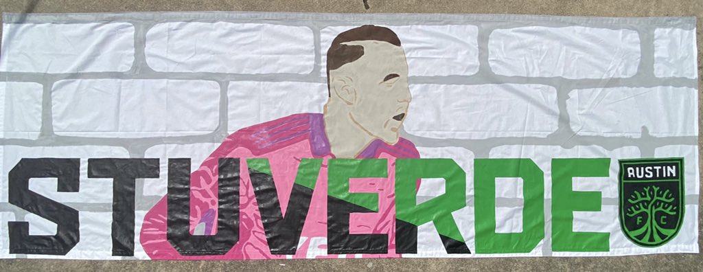 Hoping our new banner brings <a href="/brad_stuver/">Brad Stuver</a> lots of luck tonight. He’s our brick wall and one of our favorites. Also hope we didn’t mess up his hairline. #Listos #AustinFC #Legend