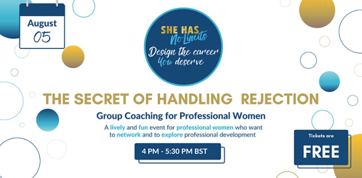 NoLimitsSheHas's tweet photo. Free 90 minute group coaching session on The Secret of Handling Rejection.

Book you place here: https://t.co/hfdFhewoOA

#freecoaching #coachingforwomen #careerdevelopment https://t.co/VQlyeYwtEY