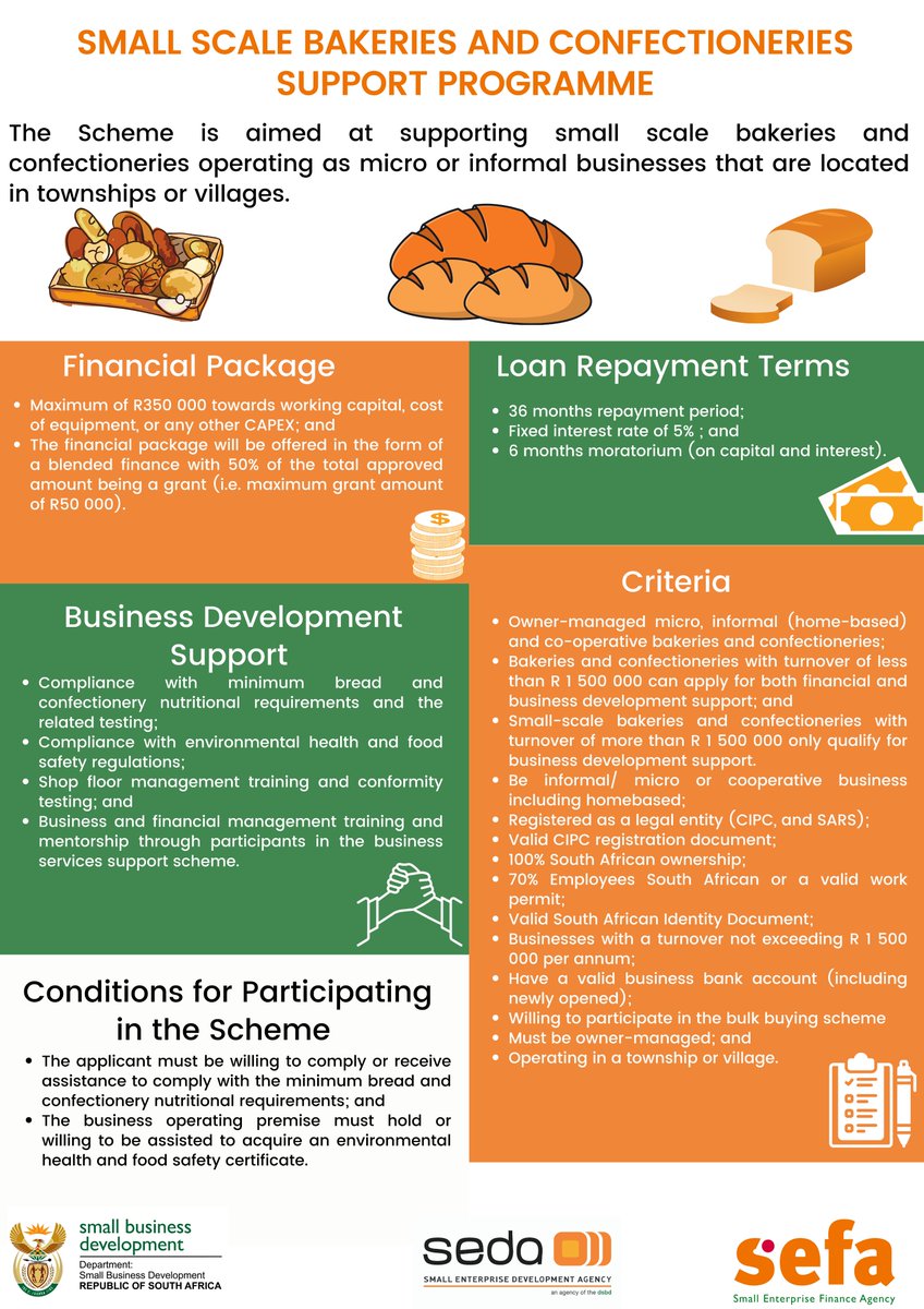 DSBD_SA's tweet photo. Small Scale Bakeries and Confectioneries Support Programme. 

Join the Township and Rural Entrepreneurship Programme (TREP) Webinar to get all the details on the type of support you can receive.

Date: 23 July 2021
Time:14h00-15h00
Register: https://t.co/xAC7IMetO6 https://t.co/fVKyL0DscK