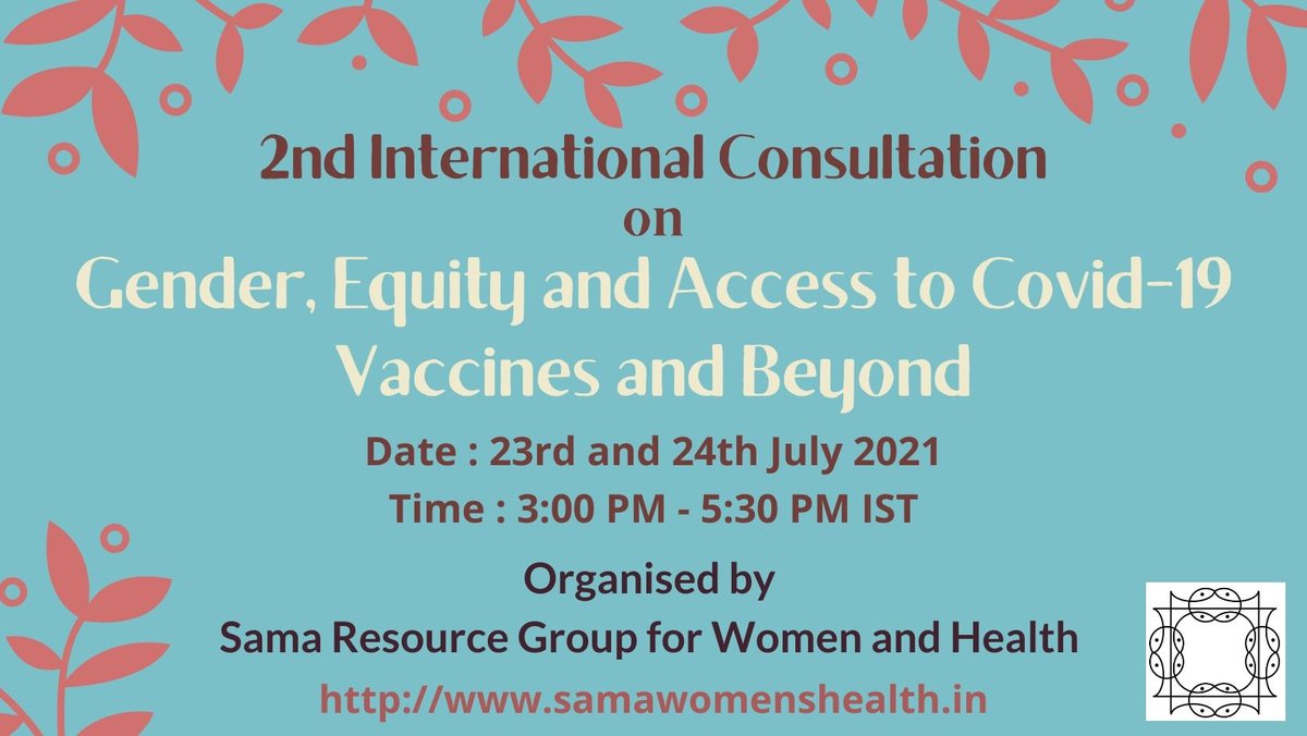 Sama - Resource Group for Women and Health (@wearesama) on Twitter photo "What should be the feminist approach during these pandemic times and beyond?"
Looking forward to the 2nd Intl Consultation on ‘The feminist response to living through & beyond the Covid-19 pandemic’ on 23rd and 24th July by Sama Resource Group for women & Health. <a href="/WeAreSama/">Sama - Resource Group for Women and Health</a> "What should be the feminist approach during these pandemic times and beyond?"
Looking forward to the 2nd Intl Consultation on ‘The feminist response to living through & beyond the Covid-19 pandemic’ on 23rd and 24th July by Sama Resource Group for women & Health. <a href="/WeAreSama/">Sama - Resource Group for Women and Health</a>
