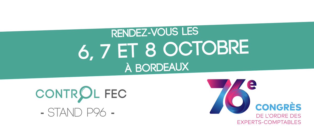 ControlFec's tweet image. Nous vous donnons rendez-vous les 6, 7 et 8 Octobre au 76ème Congrès de l'ordre des experts comptables à Bordeaux, sur notre stand à l’emplacement P96 – De nombreuses surprises à venir  😉
 
#fec #comptabilité #expertcomptable #conformitédufichierdesécriturescomptables