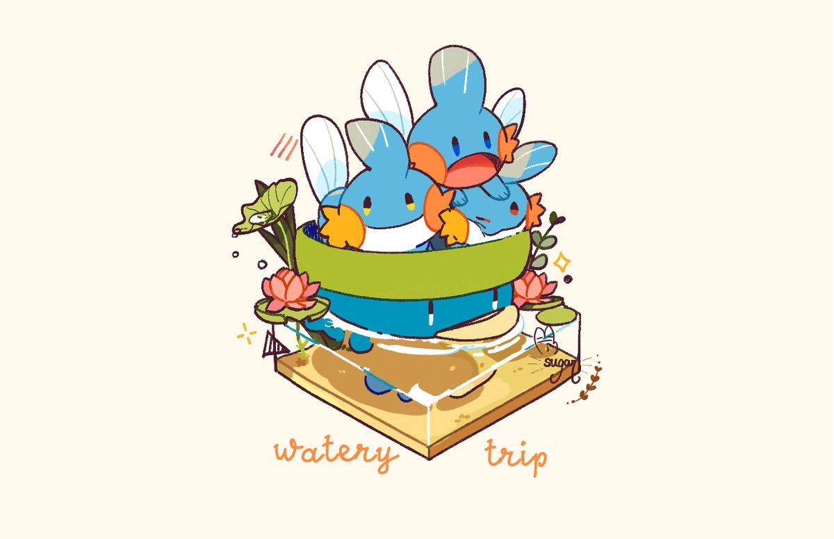 mudkip pokemon (creature) no humans water open mouth lily pad flower tongue  illustration images