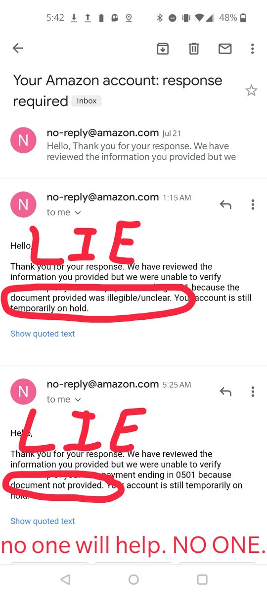 ServiceFailedMe's tweet image. The @amazon LIES continue. All I want to do is initiate a few returns and for the past 4 weeks, they have been refusing to let me. @AmazonHelp, try to be true to your name and PLEASE HELP ME! #SHAMEonAmazon #badcustomerservice #thisisridiculous