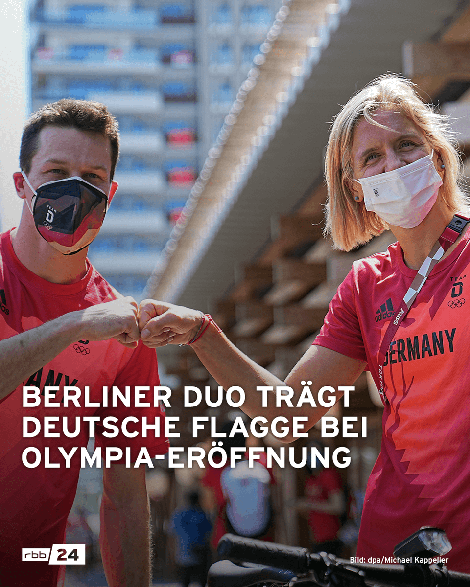 rbb24's tweet photo. Beachvolleyballerin Laura #Ludwig und Wasserspringer Patrick #Hausding - beide im ehemaligen Ost-#Berlin geboren - führen das deutsche #Olympia-Team bei der Feier am Freitag ins Stadion. https://t.co/v9Rr1Rt1II