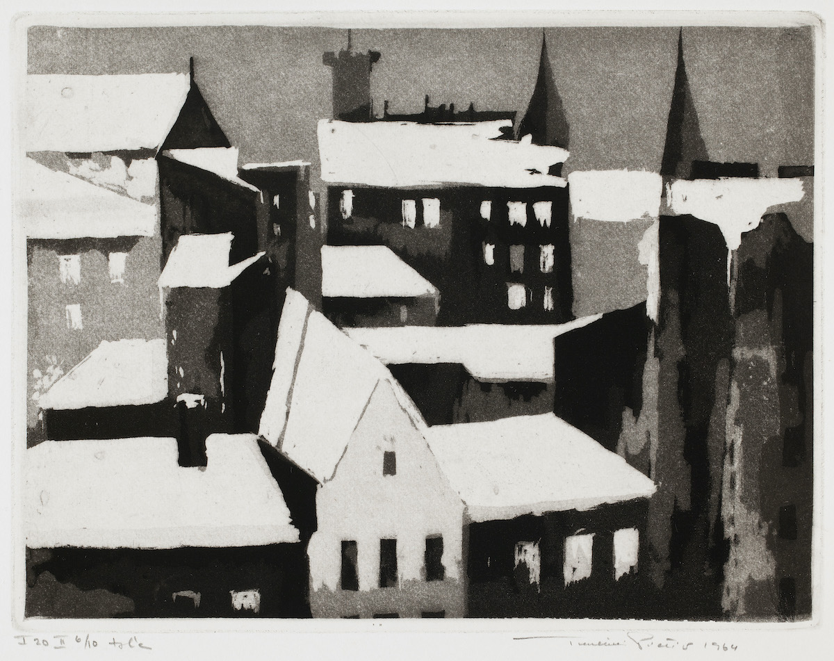 Taideteoksemme matkustavat myös muihin näyttelyihin! 🌍  <a href="/DidMuseum/">Didrichsen Art Museum</a>'in 22.8. asti esillä oleva #ToveJansson-näyttely esittelee teoksia myös taiteilijan ystäväpiiriltä. Meiltä lainassa on mm. Janssonin puolison Tuulikki Pietilän Talvi-ilta Helsingissä (1964). #TeoksetMatkoilla