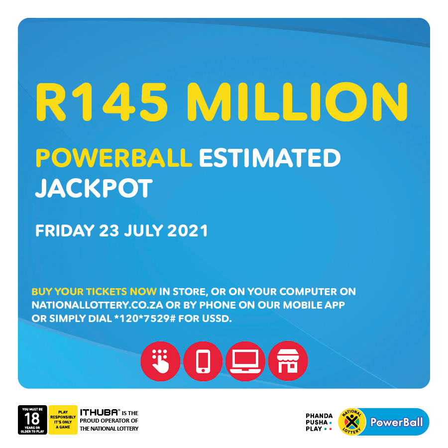 sa_lottery's tweet image. The temperature may be dropping to record lows, but our jackpot is rising to record highs 🙌 🔥 Play #PowerBall this Friday for an estimated R145 MILLION jackpot NOW in store, on lottery-sa.co.za/G, by phone on our Mobile App, cell phone banking or simply dial *120*7529#