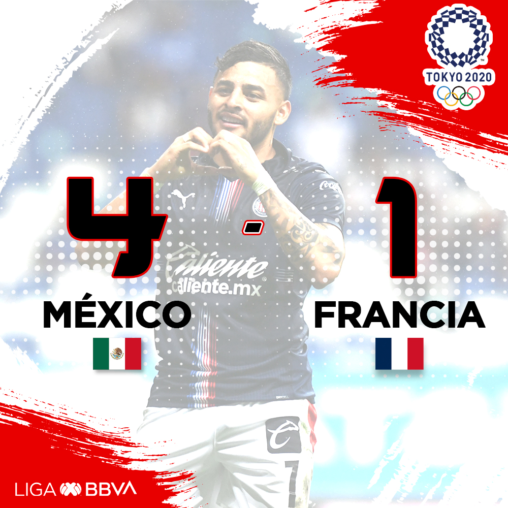 LigaBBVAMX's tweet photo. ¡¡GANÓ MÉXICO!!! 🇲🇽

En su debut en los Juegos Olímpicos #Tokyo2020, @miseleccionmx, venció a Francia de forma contundente. 

¡VAMOS! 💪😎🤩 https://t.co/tfdPV1pQuO