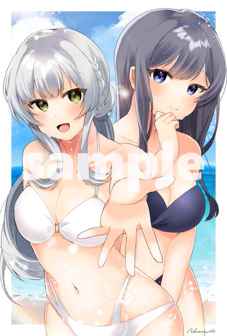 skeb納品!咲姫ちゃんと葵ちゃんの水着姿です☀️夏らしい一枚が描けました～ 