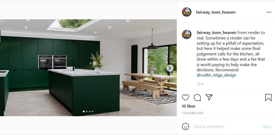 Cuillin_design's tweet photo. This is what makes us get up in the morning! Lovely recommendation from #fairway_toon_heaven. We had the pleasure of rendering their kitchen project in cgi high definition to help them decide on a key colour choice for their kitchen.
#3design #3drenderingservice #3drenders https://t.co/MeWuda6a4u