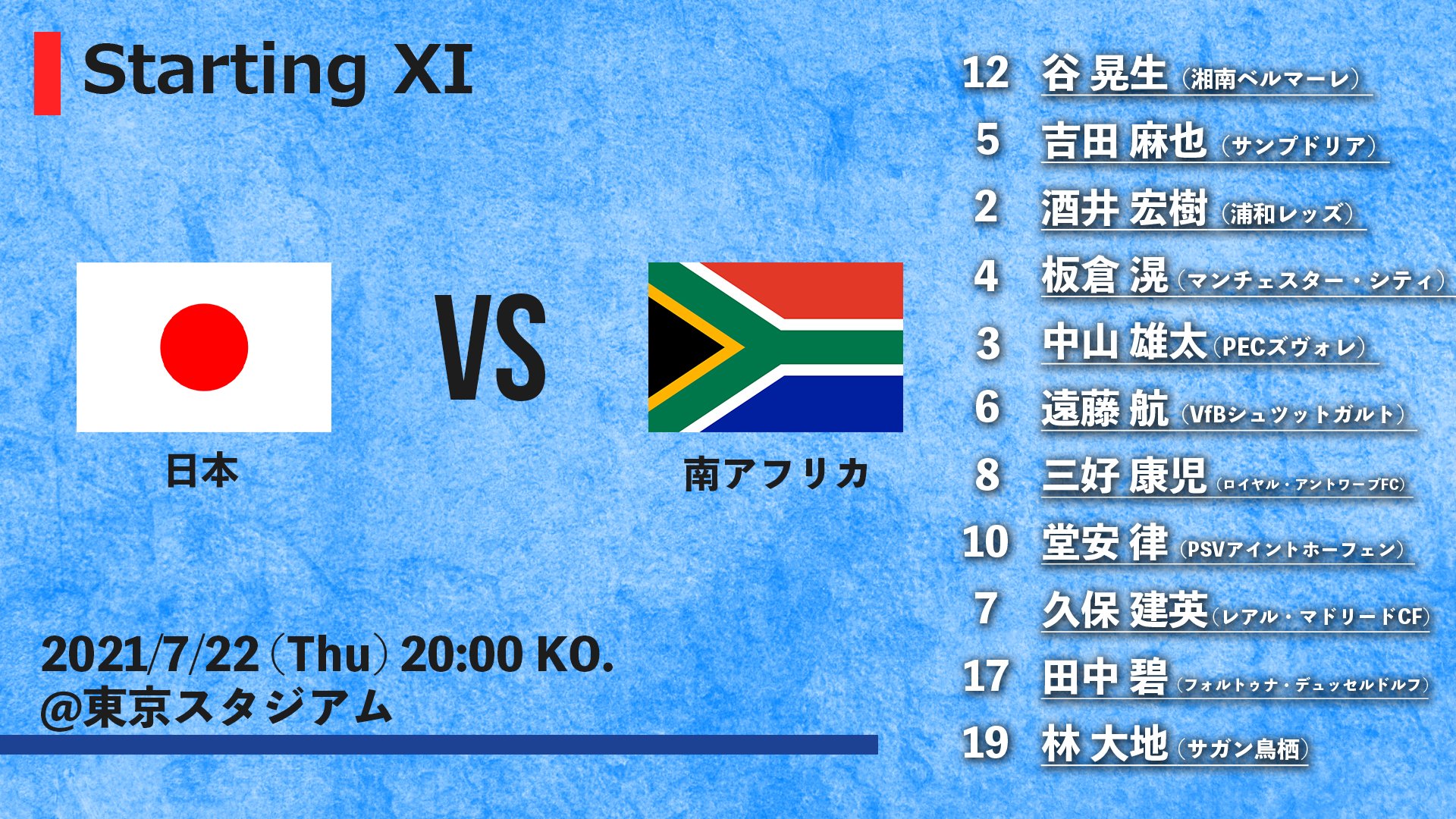 ｊリーグ 日本プロサッカーリーグ スタメン発表 東京 ２０２０ オリンピック 予選リーグ 第１節 日本 Vs 南アフリカ Tokyo Daihyo U24日本代表 ｊリーグ T Co Sdqgdr1mw0 Twitter