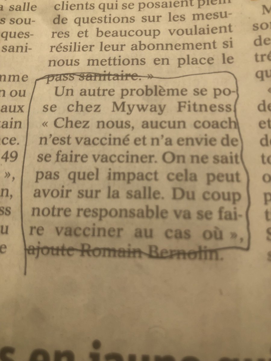 FabSintes's tweet photo. Cas d’école lu dans Vaucluse Matin. 
Du coup est-ce qu’on est en droit (au sens propre, donc légalement) puisqu’on nous demande un pass sanitaire pour entrer de demander en retour celui des coach ? (Ou serveurs etc…) https://t.co/NkFlUgBm1a