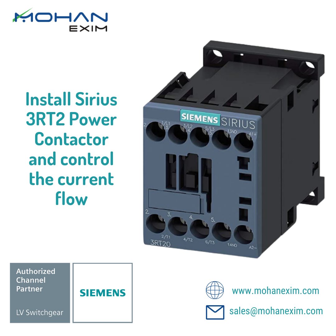 Control Your electric circuit with unique and Modular designed pattern of Sirius 3RT2 power contactor available now at Mohan Exim. 
.
.

#mohanexim #siemens #industrial #electricalproducts #electricalindustry #B2B #electrical