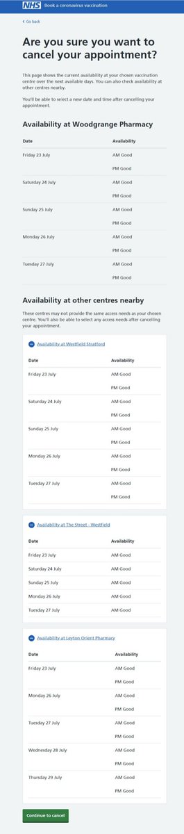 You asked for it, here it is!
You can now see availability at other nearby centres before you change your second vaccination appointment. 
More great work from the National Booking Service Delivery team
#covid-19 #vaccine <a href="/NHSDigital/">NHS England Transformation</a>