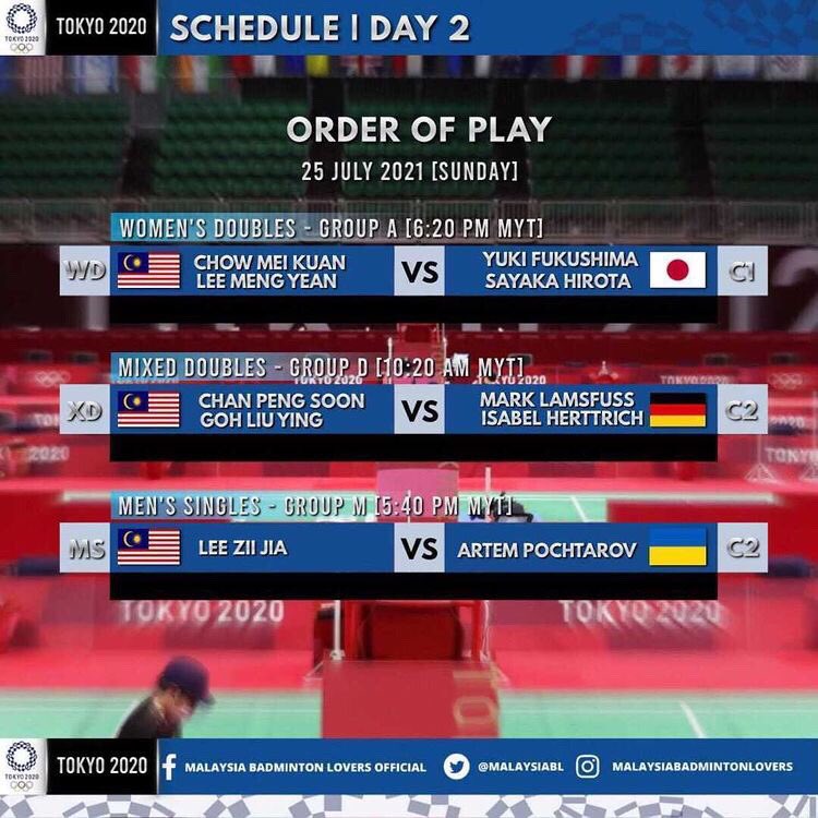 MalaysiaBL's tweet photo. SCHEDULE BADMINTON OLYMPICS TOKYO 2020 🇯🇵

Dates: 24 July - 02 Aug
Venue: Musashino Forest Sport Plaza, Chōfu Tokyo, Japan

Starting: 9am (Japan Time), 8am (Malaysia Time)

TEAM MALAYSIA 🇲🇾 https://t.co/9PCBHpnqsR