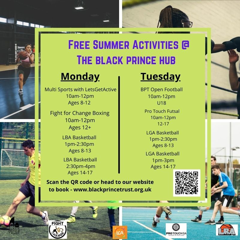 BlackPrinceHub's tweet photo. ICYMI... 

Starting on Monday 26 July, we're going to be hosting a range of free activities at the BPT 🎉

All participants will be given a free hot lunch thanks to @StreetGames!

Book a place here ⬇️

https://t.co/rPjk8DAOrl https://t.co/cOL2fi44gG