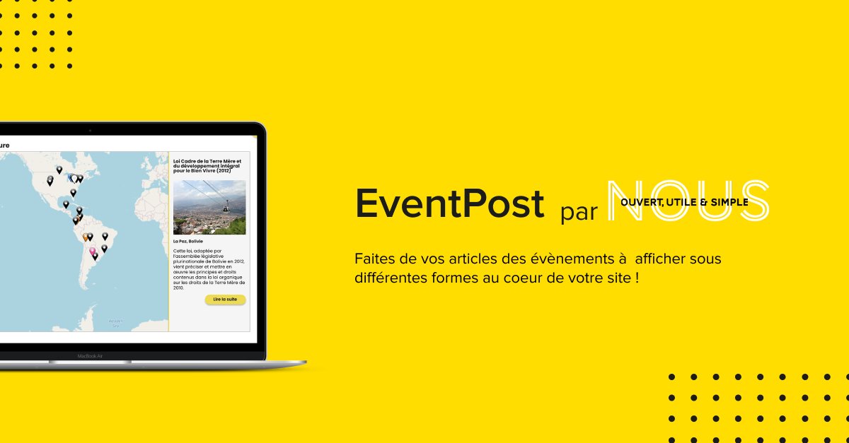 Connaissez-vous EventPost ? Notre extension permet de faire de vos articles des évènements sur votre #wordpress, affichables sous différentes formes : agenda, cartographique, liste... 
Allez tester, l’essayer c’est l’adopter ! 👇

apps.avecnous.eu/produit/eventp…
 #extension #plugin