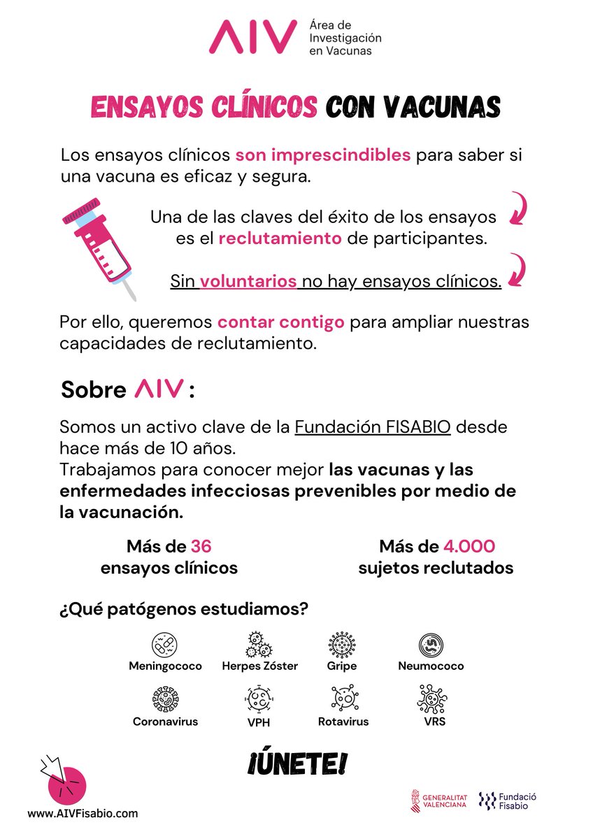 En esta infografía te contamos un poco sobre el #AIV y la importancia del reclutamiento de voluntarios en los #ensayosclínicos.

➡️ ¿Quieres unirte a nuestra red? #Pediatras, #atenciónprimaria, #hospitales... 

¡Escríbenos! aivfisabio.com/contacto/