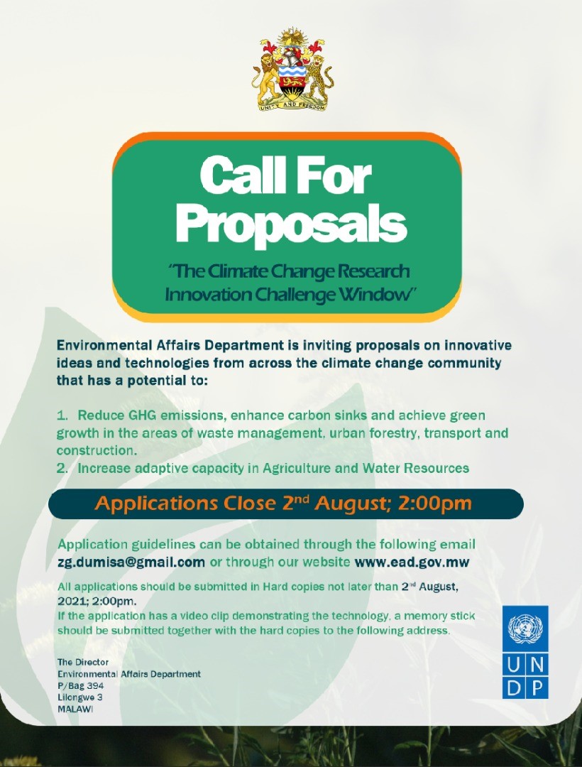 undpmalawi's tweet photo. Calling for innovative ideas for the Climate Change Research Innovation Challenge Window in Malawi! #innovation #Climatechange https://t.co/boHxXiUEfR