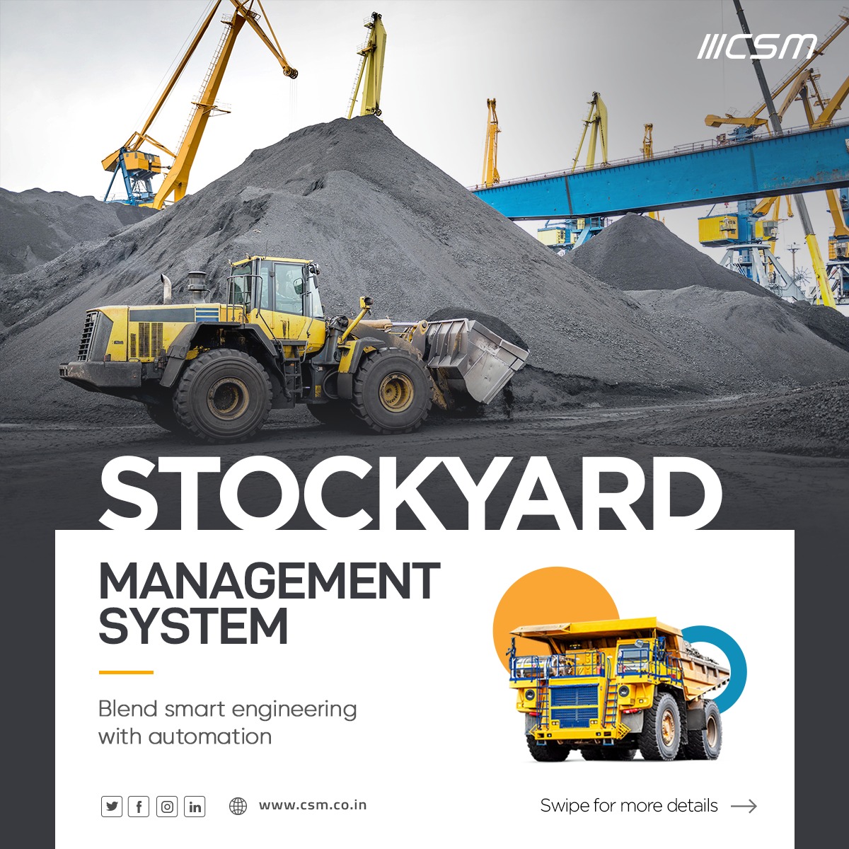 CSMTechnologies's tweet photo. CSM’s automated stockyard management system is developed to ease pit-to-port management for all stakeholders in mining management. Read more about it here: https://t.co/hDNqyYRLhi
#stockyardmanagement #mining #miningmanagement #industrytech https://t.co/4F3NVPewxm