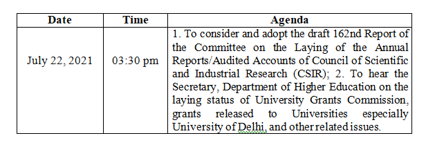 Standing Committee on Papers Laid on the table headed by Shri K.C. Ramamurthy met at 3:30 pm today.