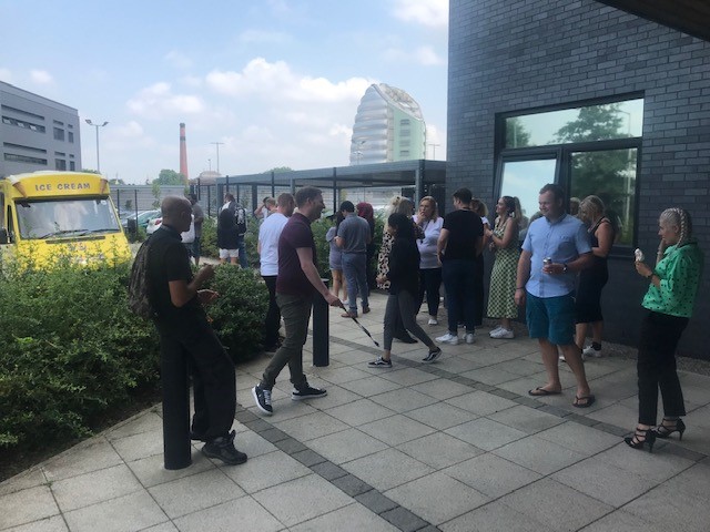 DockLeics's tweet image. We treated all out tenants to ice cream! It was lovely to see so many faces and to cool off with a 99. #workspacecommunity #workspaceleicester