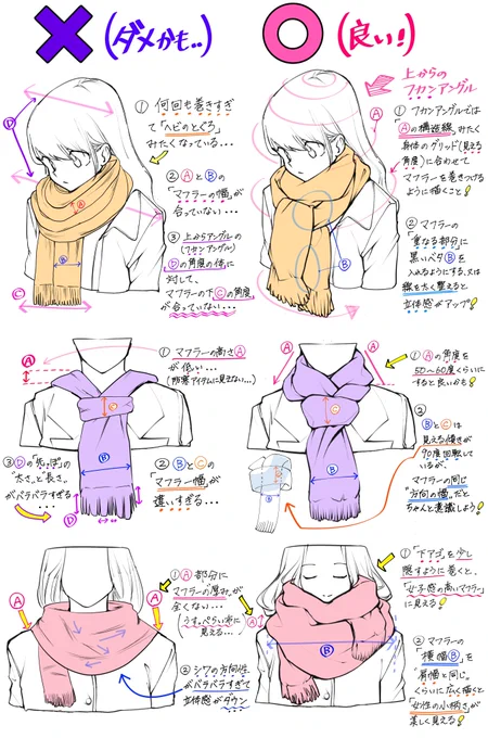 【可愛いマフラー巻き🧣の描き方】

「下手に見えやすい例❌」

「上手に見えやすい例⭕️」 
