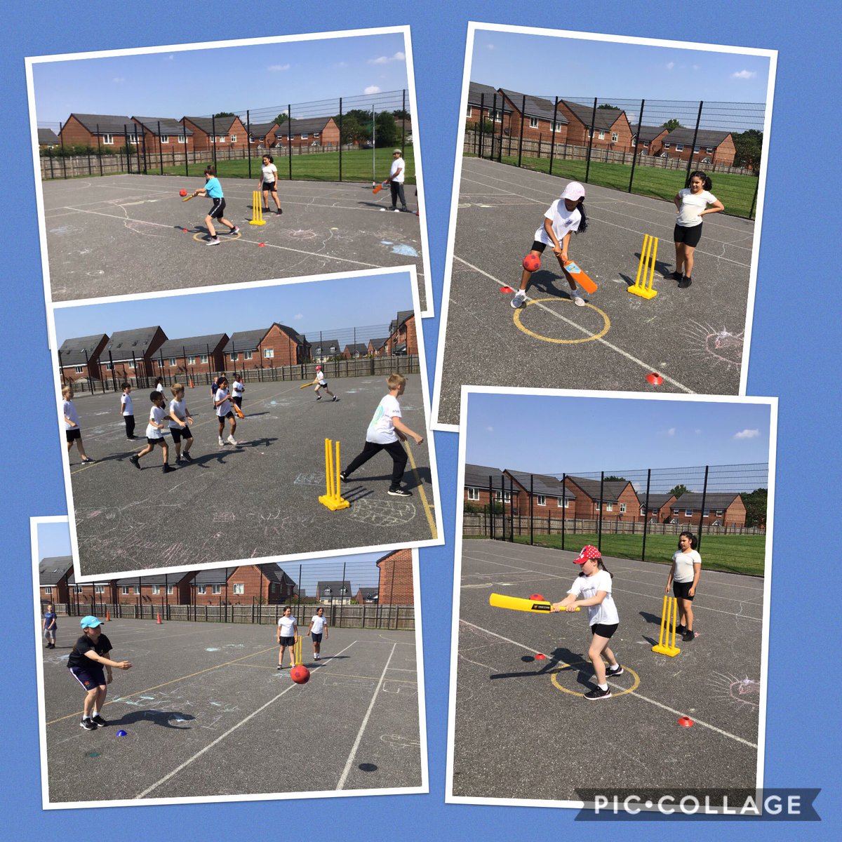 Mr_Connaghan's tweet photo. We have had a lovely morning in the sun with @LancsCricketFDN where we honed our cricket skills @tamesidessp #catcheswinmatches #eyesontheball #bunnyears #pinkiestogether #thumbstogether #headstill @Inspire_Ashton @TrustVictorious https://t.co/8zmMO2vVjP