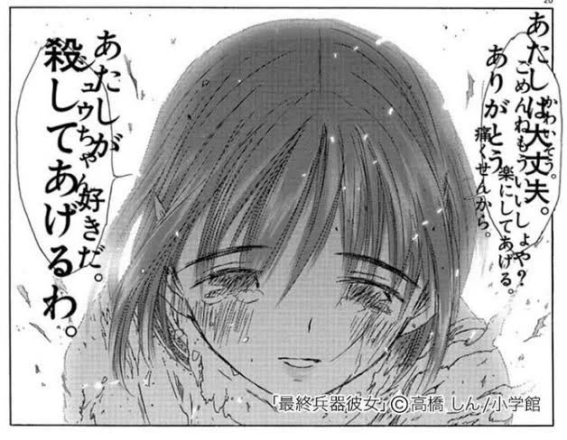 ちせとか桜とかコレットみたいな道具として完成されていくたびに味覚や感覚など人間らしい機能がどんどんなくなっていき最終的には人として死んでしまうセカイ系生贄ヒロインが好きだから恵がそんな感じになったら正直興奮する。 