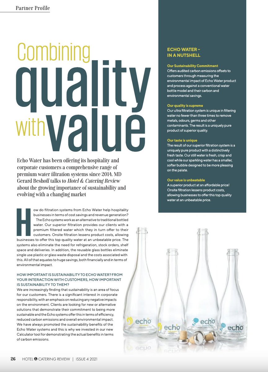 echofiltered's tweet photo. "MD Gerard Beshoff talks to Hotel &amp; Catering Review about the growing importance of sustainability and evolving with a changing market"

We are delighted to feature in the latest edition of @HC_Review . Read the full article here -
https://t.co/k9BKwrhd9J https://t.co/fl2hEczY9O