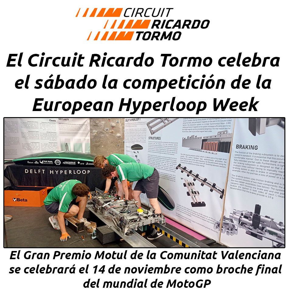 hosteleriaenvlc's tweet image. EL CIRCUIT RICARDO TORMO CELEBRA EL SÁBADO LA COMPETICIÓN DE LA EUROPEAN HYPERLOOP WEEK
hosteleriaenvalencia.com/noticias.asp?i…
@CircuitValencia #CircuitoRicardoTormo #HosteleriaEnValencia #EuropeanHyperloopWeek #Cheste #CampeonatoDelMundo #Prototipos #Hyperloop #TransporteDelFuturo