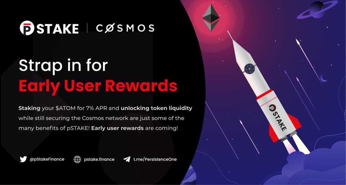 pStakeFinance's tweet photo. 1/π Strap in for rewards! π°
π₯ There's more to pSTAKE than staking your $ATOM for 7% APR & unlocking token #liquidity while still securing the @cosmos network.
π€ Huge incentives for early users are coming!
π Unlock liquidity for your staked ATOM: https://t.co/ubfqwuGNDr https://t.co/CrNEeokMuL