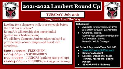 LONGHORN NATION!!!

We’re ready…are you?
Tuesday, July 27th for Round Up!

Walk your schedule.
Pick up your parking pass or locker.
Make payments and donations.

See the schedule below, and click below for more details: 

bit.ly/3iwZ1pr
 
#longhornsleadtheway