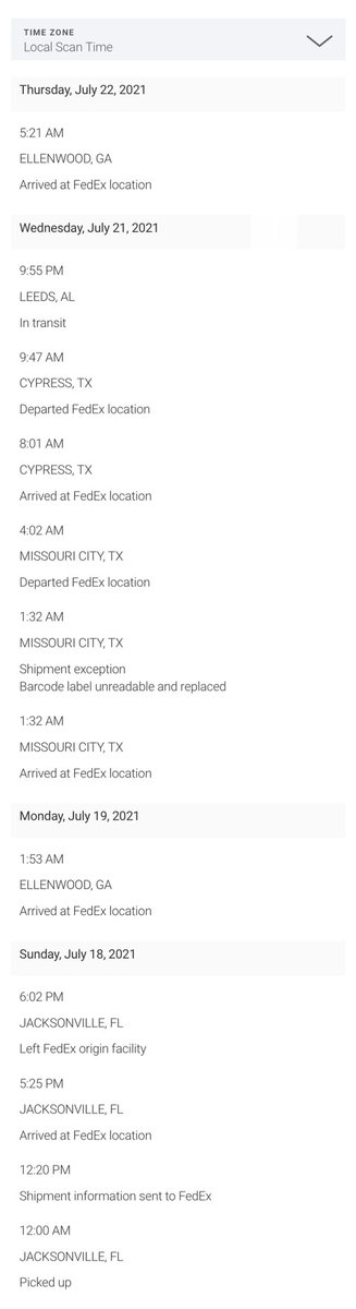 TheeKingDavid's tweet photo. Whew, @FedEx , make it make sense…I’m glad my package is able to do a Quarantine:World Tour! 15 minutes away from my house three days apart and still no set delivery date! I can’t make this shit up! https://t.co/nAlhvdfiBL