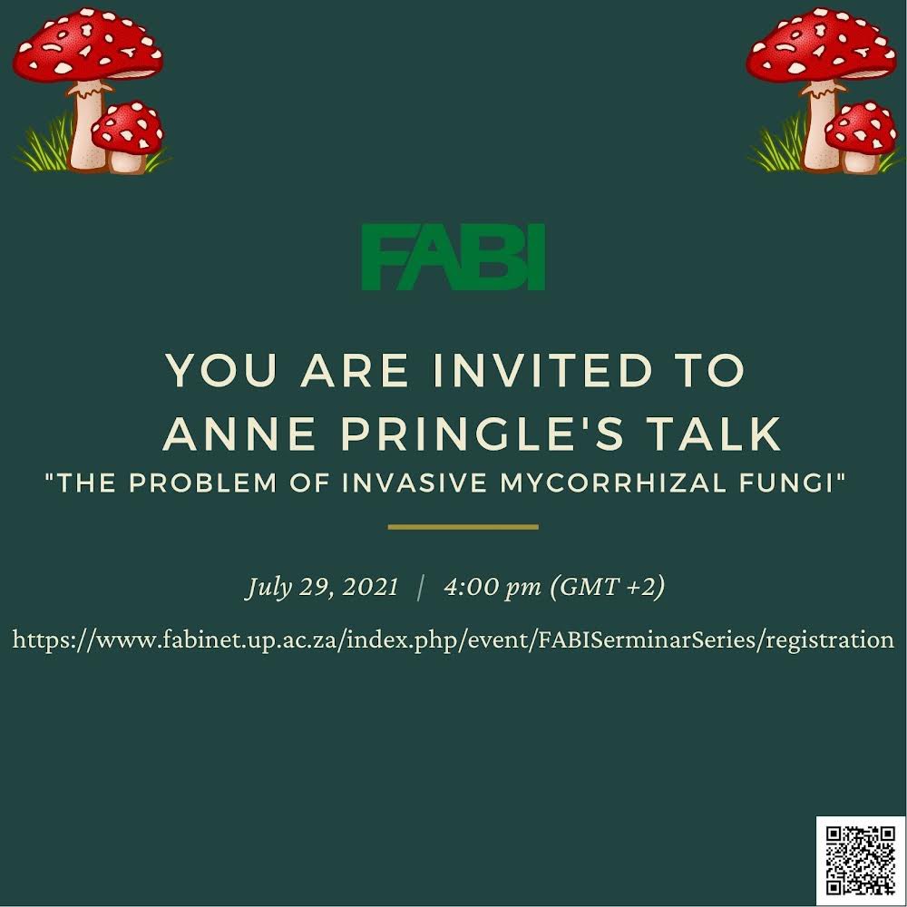 Remember to register for Anne Pringle’s talk on the 29th of July at @Fabiteam1 International Seminar Series. Anne will share her expertise on #mycorrhizalfungi Hope to see all #mycology people 🍄