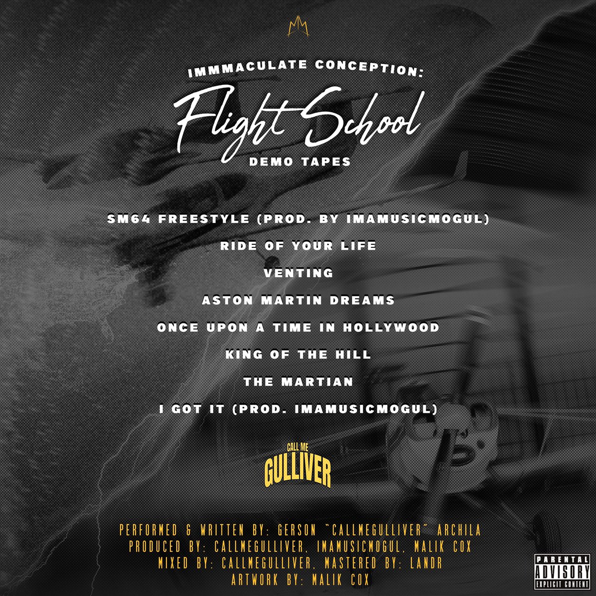 callmegulliver1's tweet photo. Track List for Immaculate Conception Flight School 

Production by Callmegulliver &amp; @imamusicmogul 
Graphics and Artwork by @malwzrd 

FRIDAY JULY 23RD  

Pre save: https://t.co/0zcsDoNDpj https://t.co/y0dTWfkeMp