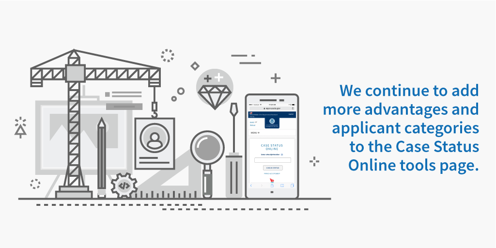 USCIS's tweet photo. Our case status online tool instantly gives you the information you need about your case. Create your free USCIS online account and check the status of your case from your mobile device, anywhere, anytime. https://t.co/vQUC6fxNF0 https://t.co/7Sx1NsCeaG