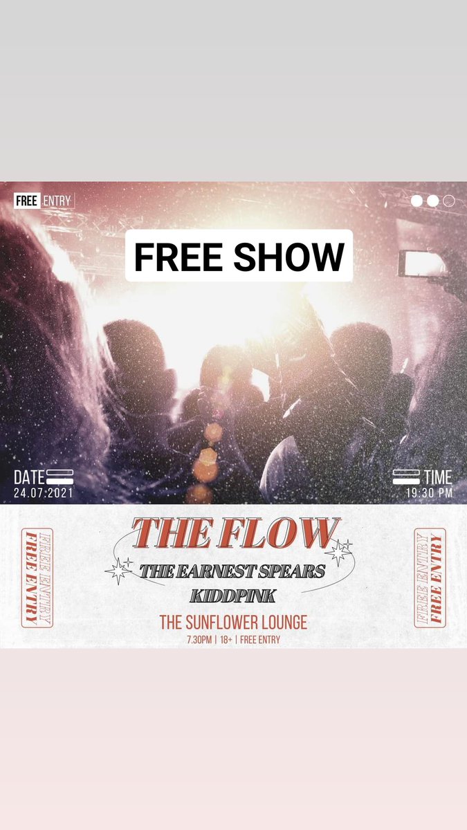 Freebie show to mark the first weekend <a href="/Sunflowerlounge/">The Sunflower Lounge</a> has been open for, come on down! FREE!
<a href="/theflowbanduk/">The Flow</a>
@KiDDPiNKUK 
<a href="/Uncover_Night/">UNCOVER</a>