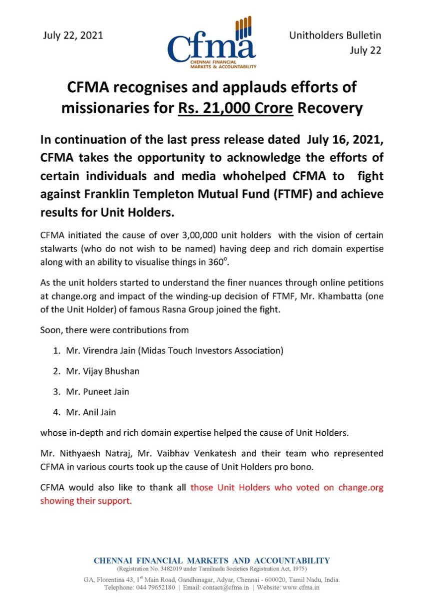 CFMA_1's tweet photo. CFMA recognises and applauds efforts of missionaries for Rs. 21,000 Crore Recovery.
@Manisha3005 @YashJain88 @CNBCTV18Live @ETNOWlive @AMISHDEVGAN @CNBC_Awaaz @barunjha @PTI_News @sunson_86 @ians_india @AnilSinghvi_ @ZeeBusiness @RadhikaMerwin @moneycontrolcom @talktotarun https://t.co/uOnNW2Ab7M