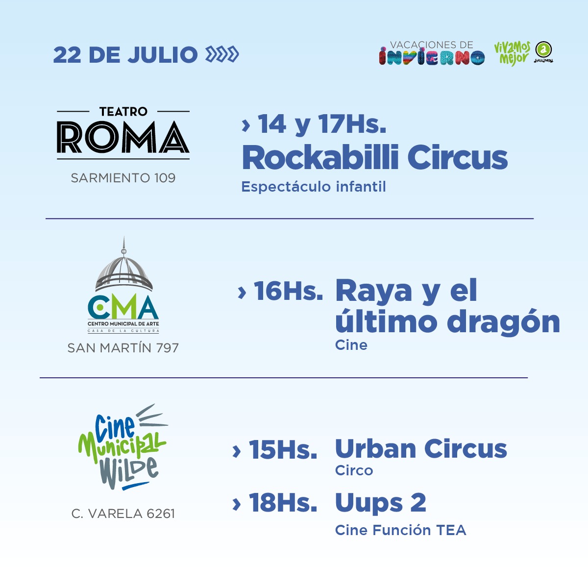 gestion_a's tweet photo. 🌈 ¿Ya viste la agenda de vacaciones de hoy?

Tenés actividades en toda la ciudad. Mirá el cronograma de cada sede en nuestra web 👉 https://t.co/PHjylu0J8H https://t.co/Ax4b9xlV4g