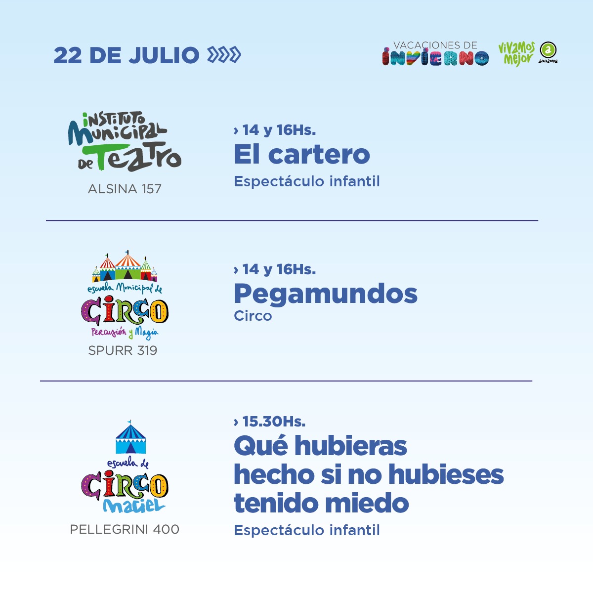 gestion_a's tweet photo. 🌈 ¿Ya viste la agenda de vacaciones de hoy?

Tenés actividades en toda la ciudad. Mirá el cronograma de cada sede en nuestra web 👉 https://t.co/PHjylu0J8H https://t.co/Ax4b9xlV4g