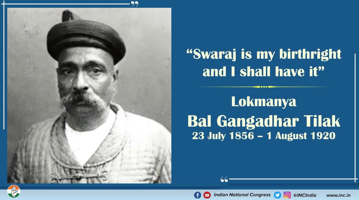 INCIndia's tweet photo. India broke free from the shackles of colonialism due to the untiring &amp; visionary efforts of freedom fighters like Bal Gangadhar Tilak into a prosperous &amp; sovereign nation. On his birth anniversary, we pay our humble tributes to this great son of India. https://t.co/FxCqKkeyqJ