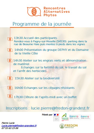 RDV demain à partir de 13h30 à Pagny-sur-Moselle (54) pour la Rencontre Alternative Phytos (RAP) avec le groupe #DEPHY #VITICULTURE de #lorraine 🍇🍾