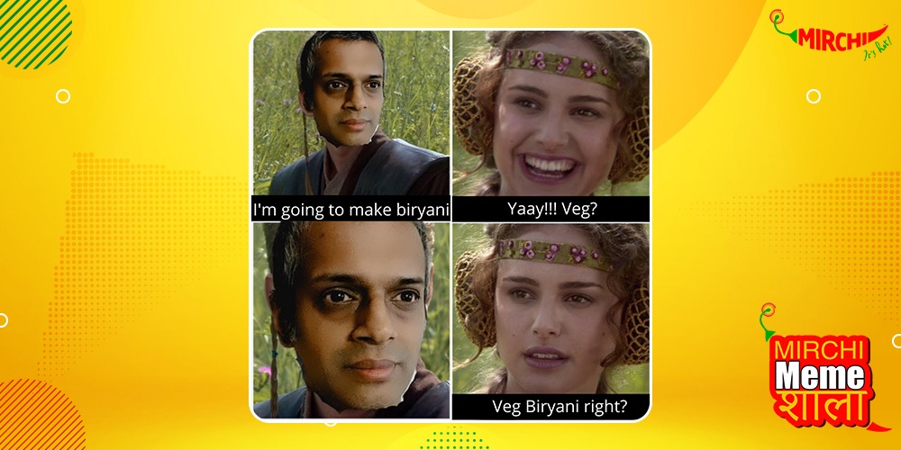 mirchiplus's tweet photo. @MirchiJimmy wants you to tag a Veg Biryani lover in the comments. He will take care of the rest!
#Mirchi #MirchiMemes #MirchiMemeShaala #ItsHot #Biryani #VegBiryani #NonVegBiryani #MirchiJimmy #MirchiRJ #PopularMeme #BiryaniLover #MemesDaily #Foodie #StarWarsMeme https://t.co/8XSaSOHAH5