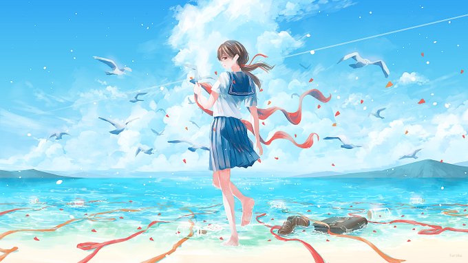 「cloudy sky seagull」 illustration images(Latest)