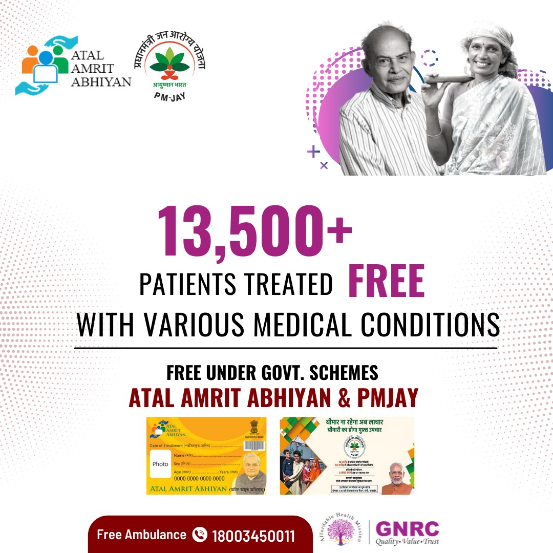 gnrchospitals's tweet photo. Atal Amrit Abhiyan (AAA) and PMJAY schemes are milestones in the Indian healthcare system. We are happy to share that we have been able to serve more than 13,500 patients till date under these two schemes so far at all GNRC units in Assam.

#GNRC #gnrcaffordablehealthmission https://t.co/JkWknkbB2z