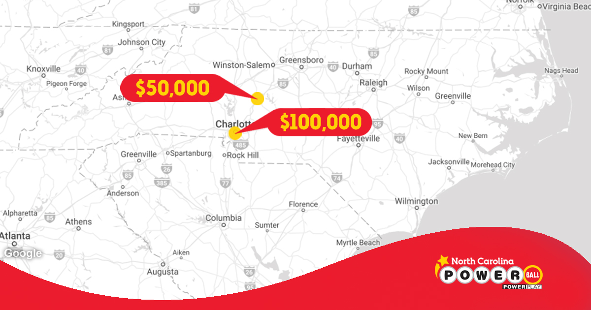 Two lucky #NCLottery players won big prizes on #Powerball yesterday!  A ticket from @CircleKStores on Sunset Rd. in #Charlotte won $100,000. Another ticket sold at Fast Stop Of East Spencer on Andrews St. in #Salisbury won $50,000. Congratulations to the winners! https://t.co/YIH5TDH8yc