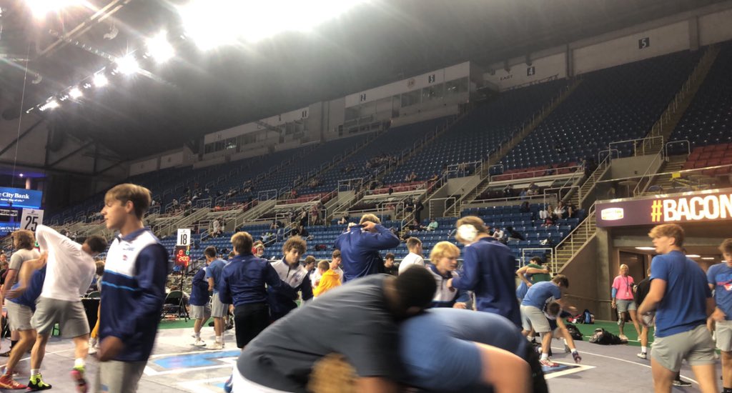 UbasaTrained's tweet photo. Day 6. Junior Greco today. Cadet Greco finals. Team Iowa warming up. #LetsGoIowa https://t.co/dhsLJRXlTq