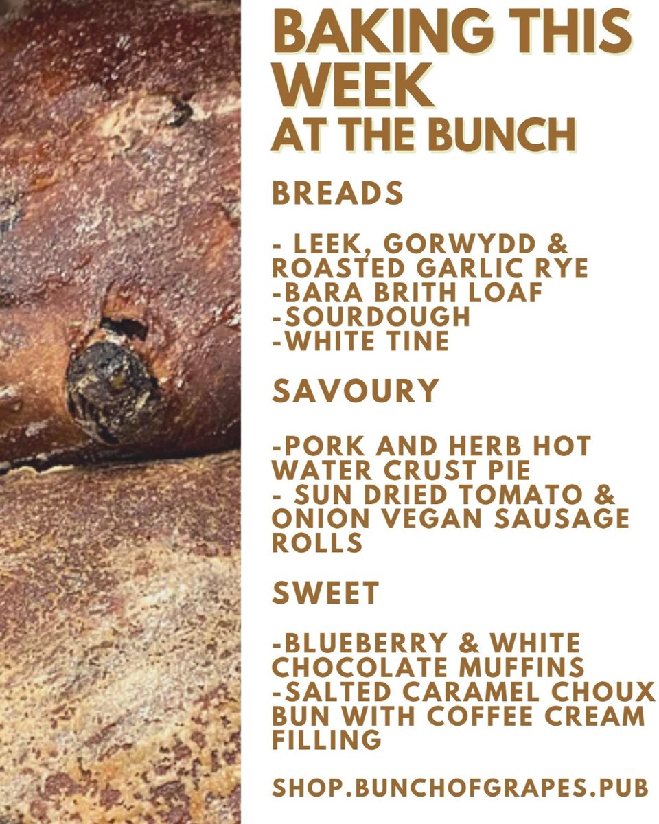 It's been a long time since we posted here about the bakery, but we wanted to remind you we are still baking every day - specialty breads, savoury snacks and sweet pastries.  We'll now be posting our weekly selection here once again!  Here's what's on offer through till Monday.