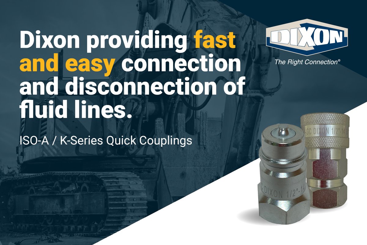 dixon_eu's tweet photo. Dixon is pleased to present our updated range of ISO-A / K-Series Quick Couplings from ¼” to 1”. Perfect for applications such as excavators, backhoes, hydraulic hand tools and drill rig pipe tongs.
Download our recent datasheet https://t.co/sCDKBBJOFp https://t.co/FUM6rP7SbJ
