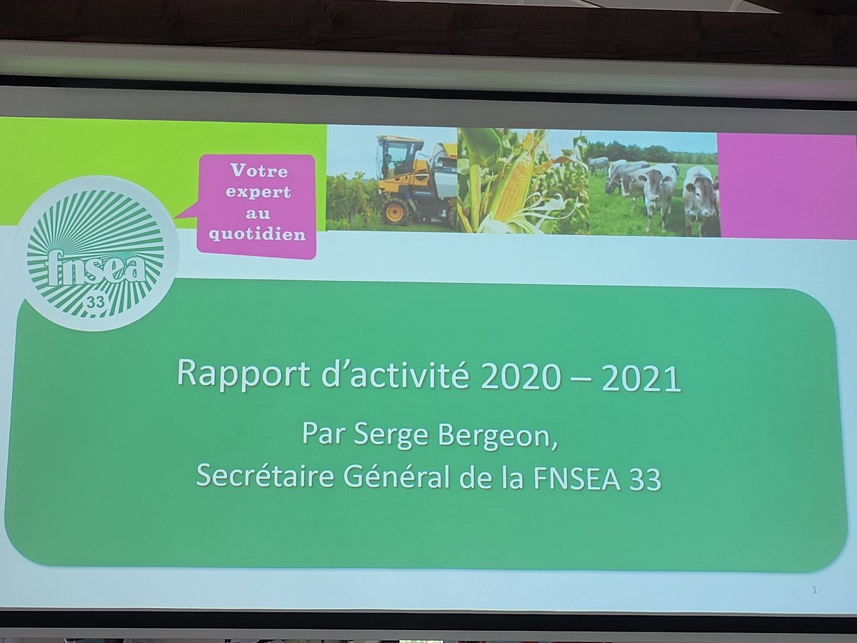 AG <a href="/FNSEA33/">FNSEA de la Gironde</a> en présence de <a href="/smessaertluc/">Smessaert Luc</a> VP <a href="/FNSEA/">La FNSEA</a> - Retour sur 2020 : accompagnement des adhérents pdt la crise sanitaire, CCN, #EGAlim,
#ZNT, acquis syndicaux, ...
Le travail d'un syndicat responsable pr construire ens l'#agriculture girondine de demain - Serge Bergeon, SG